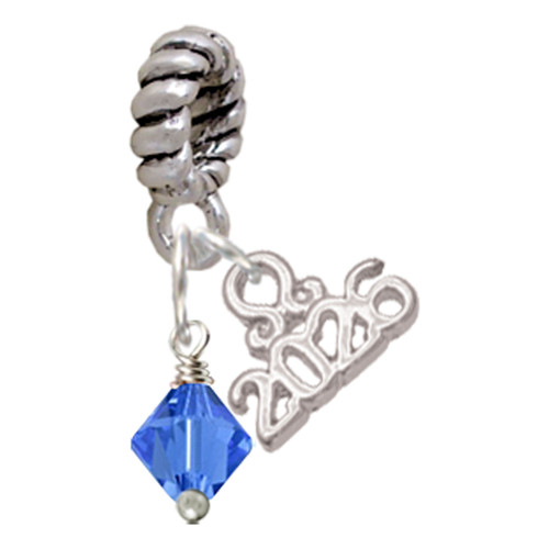 September - Blue Crystal Bicone - Silver Plated Twist Rope Bead Charm Dangle with Mini Year 2026: Year to Remember Jewelry Gift - Celebrations