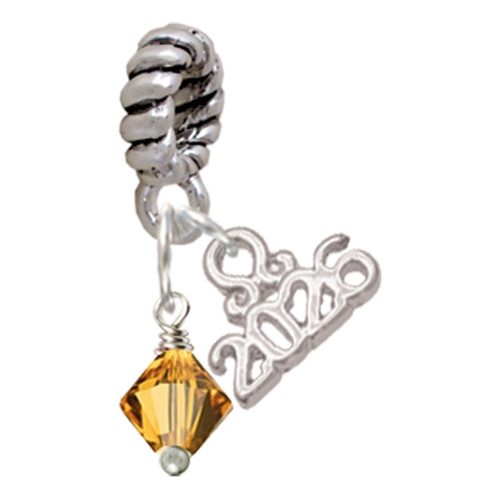 November - Yellow Crystal Bicone - Silver Plated Twist Rope Bead Charm Dangle with Mini Year 2026: Year to Remember Jewelry Gift - Celebrations