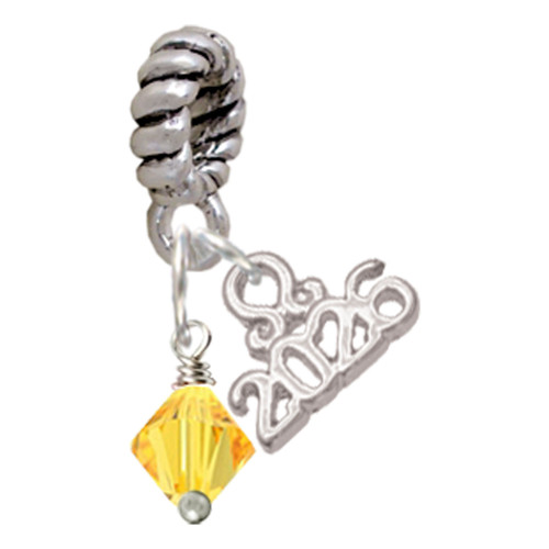 Sunflower Crystal Bicone - Silver Plated Twist Rope Bead Charm Dangle with Mini Year 2026: Year to Remember Jewelry Gift - Celebrations