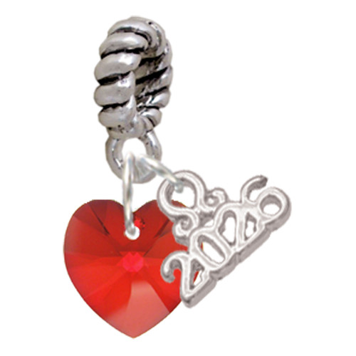 10mm Red Crystal Heart - Silver Plated Twist Rope Bead Charm Dangle with Mini Year 2026: Year to Remember Jewelry Gift - Celebrations