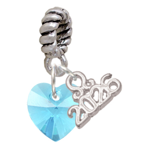 10mm Hot Blue Crystal Heart - Silver Plated Twist Rope Bead Charm Dangle with Mini Year 2026: Year to Remember Jewelry Gift - Celebrations