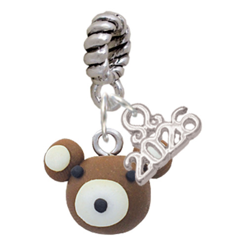 Fimo Clay Teddy Bear - Silver Plated Twist Rope Bead Charm Dangle with Mini Year 2026: Year to Remember Jewelry Gift - Celebrations