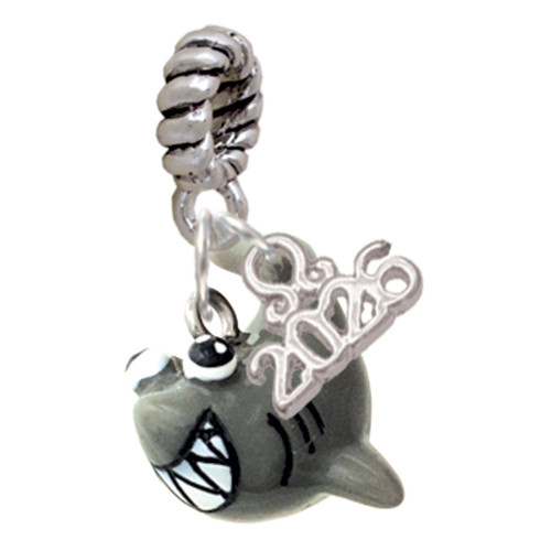 Resin Shark - Silver Plated Twist Rope Bead Charm Dangle with Mini Year 2026: Year to Remember Jewelry Gift - Celebrations