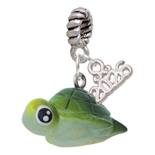 Resin Sea Turtle - Silver Plated Twist Rope Bead Charm Dangle with Mini Year 2026: Year to Remember Jewelry Gift - Celebrations