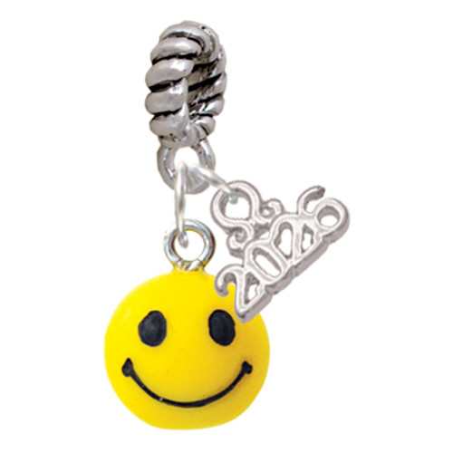 Resin Small 3-D Happy Face - Silver Plated Twist Rope Bead Charm Dangle with Mini Year 2026: Year to Remember Jewelry Gift - Celebrations
