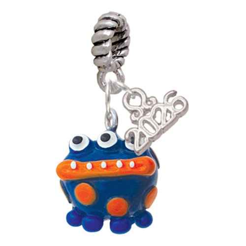 Resin Blue Alien with Orange Dots - Silver Plated Twist Rope Bead Charm Dangle with Mini Year 2026: Year to Remember Jewelry Gift - Celebrations