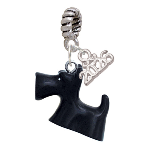 Resin Black Scottie Dog - Silver Plated Twist Rope Bead Charm Dangle with Mini Year 2026: Year to Remember Jewelry Gift - Celebrations