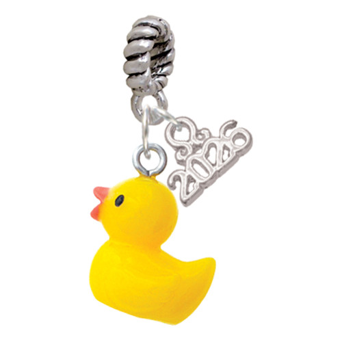 Resin Yellow Ducky - Silver Plated Twist Rope Bead Charm Dangle with Mini Year 2026: Year to Remember Jewelry Gift - Celebrations