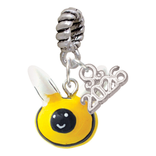 Resin Bumble Bee - Silver Plated Twist Rope Bead Charm Dangle with Mini Year 2026: Year to Remember Jewelry Gift - Celebrations