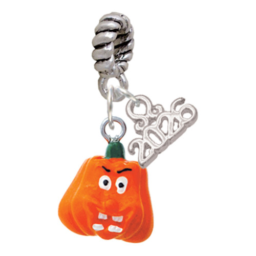Resin Funny Boo! Pumpkin - Silver Plated Twist Rope Bead Charm Dangle with Mini Year 2026: Year to Remember Jewelry Gift - Celebrations
