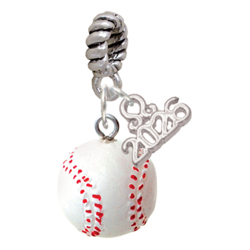 Resin 1/2" Baseball - Silver Plated Twist Rope Bead Charm Dangle with Mini Year 2026: Year to Remember Jewelry Gift - Celebrations