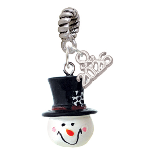 Resin Snowman Head with Top Hat - Silver Plated Twist Rope Bead Charm Dangle with Mini Year 2026: Year to Remember Jewelry Gift - Celebrations
