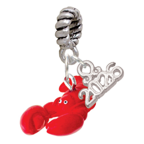 Resin Curved Red Lobster - Silver Plated Twist Rope Bead Charm Dangle with Mini Year 2026: Year to Remember Jewelry Gift - Celebrations