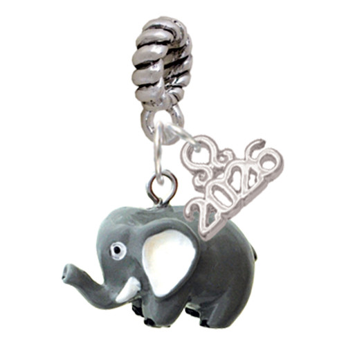 Resin Grey Elephant - Silver Plated Twist Rope Bead Charm Dangle with Mini Year 2026: Year to Remember Jewelry Gift - Celebrations
