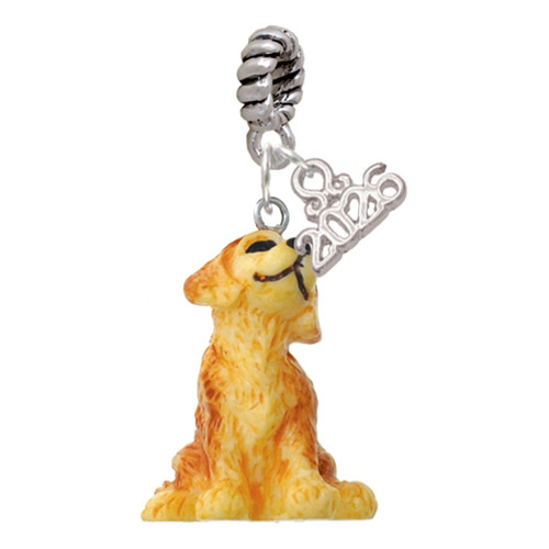 Resin Sitting Puppy - Silver Plated Twist Rope Bead Charm Dangle with Mini Year 2026: Year to Remember Jewelry Gift - Celebrations