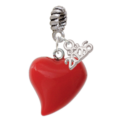Resin Red Puffy Heart - Silver Plated Twist Rope Bead Charm Dangle with Mini Year 2026: Year to Remember Jewelry Gift - Celebrations