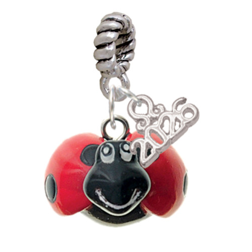 Resin Red & Black Ladybug Sweetie - Silver Plated Twist Rope Bead Charm Dangle with Mini Year 2026: Year to Remember Jewelry Gift - Celebrations