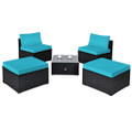 Cushioned Rattan Armless Chair/Ottoman Set with Table product image