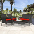 Rattan 4-Piece Patio Furniture with Glass Top Table product image