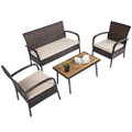 4-Piece Beige Cushioned Rattan Patio Set product image