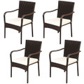 Patio Rattan Stackable Dining Chairs with Cushioned Armrest (Set of 4) product image