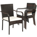 Patio Rattan Stackable Dining Chairs with Cushioned Armrest (Set of 4) product image