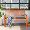 50-Inch 2-Person Solid Wood Garden Bench with Curved Backrest and Wide Armrest product image