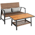 2-Piece Patio Rattan Coffee Table Set with Shelf product image