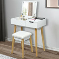 Wooden Vanity Table with Flip-Top Mirror and Cushioned Stool product image