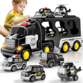 TEMI Police Truck Toys 5-in-1 Friction Power Emergency Vehicle Police Car Toy Carrier Truck Toys for Kids Ages 3+ product image