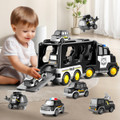 TEMI Police Truck Toys 5-in-1 Friction Power Emergency Vehicle Police Car Toy Carrier Truck Toys for Kids Ages 3+ product image