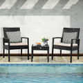 3-Piece Black Rattan Wicker Patio Furniture Set with Cushions product image