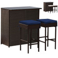 3-Piece Outdoor Rattan Wicker Bar Set with 2 Cushion Stools product image
