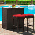 3-Piece Outdoor Rattan Wicker Bar Set with 2 Cushion Stools product image
