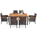 7-Piece Rattan Patio Dining Set with Stackable Chairs & Umbrella Hole product image