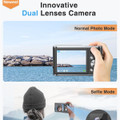 4K Digital Camera, 48MP Autofocus Kids Camera Selfie with Front and Rear Dual Lenses, 32GB Card,16X Digital Zoom, Compact Travel Vlogging Video(Black) product image