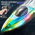 RC Boat for Kids 8-12,  Fast Remote Control Boat with LED Lights, 2.4G RC Electric Boats Pool and Lakes Toys for Adults (Transparent Blue) product image