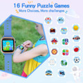 Kids Smart Watch with 16 Puzzle Games HD Touch Screen Camera Music Player Pedometer Alarm Clock Calculator Flashlight Kids Watches Gift, Blue product image