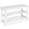 Freestanding Wood Bench with 3-Tier Storage Shelves product image