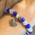 Colorful Cat's Eye Beaded Stretch Bracelet with Heart Charm product image