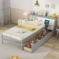 Twin Size Bed Frame with LED Light and Bookcase Headboard product image