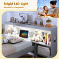 Twin Size Bed Frame with LED Light and Bookcase Headboard product image