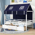 Twin Solid Wood Playhouse Bed with Tent and Storage product image