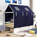 Twin Solid Wood Playhouse Bed with Tent and Storage product image