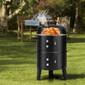 3-in-1 Vertical Charcoal Smoker Portable BBQ Grill product image