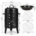 3-in-1 Vertical Charcoal Smoker Portable BBQ Grill product image