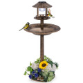 Pedestal Bird Bath with Solar Light, Bird Feeder, and Flower Planter product image