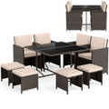  9-Piece Patio Dining Set with Tempered Glass Table and Ottoman product image