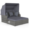 Patio Rattan Daybed Lounger with Retractable Canopy and Pop-up Side Tables product image