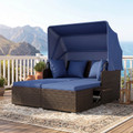 Patio Rattan Daybed Lounger with Retractable Canopy and Pop-up Side Tables product image
